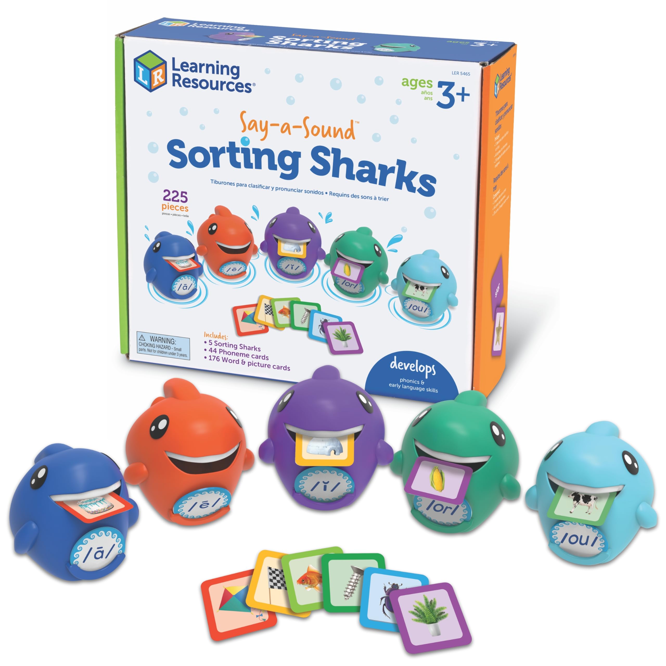 Learning Resources Say-a-Sound Sorting Sharks, Preschool Learning Activities, ABC Flash Cards, Speech Therapy Toys, Ages 3+, 225 Pieces
