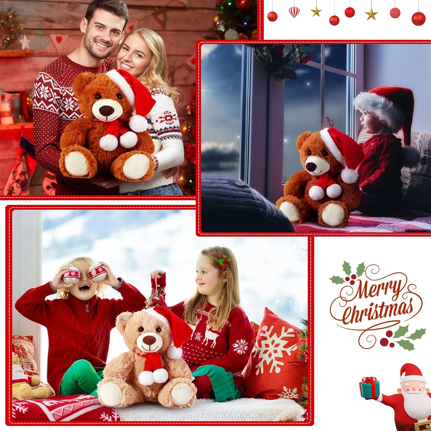 Skylety 10 Pieces Christmas Bears Soft Plush Toy Stuffed Animals Cute Bears for Kids Boys Girls Xmas Holiday Birthday Valentine's Day Baby Shower Party Favor(Khaki, Dark Brown, Beige)