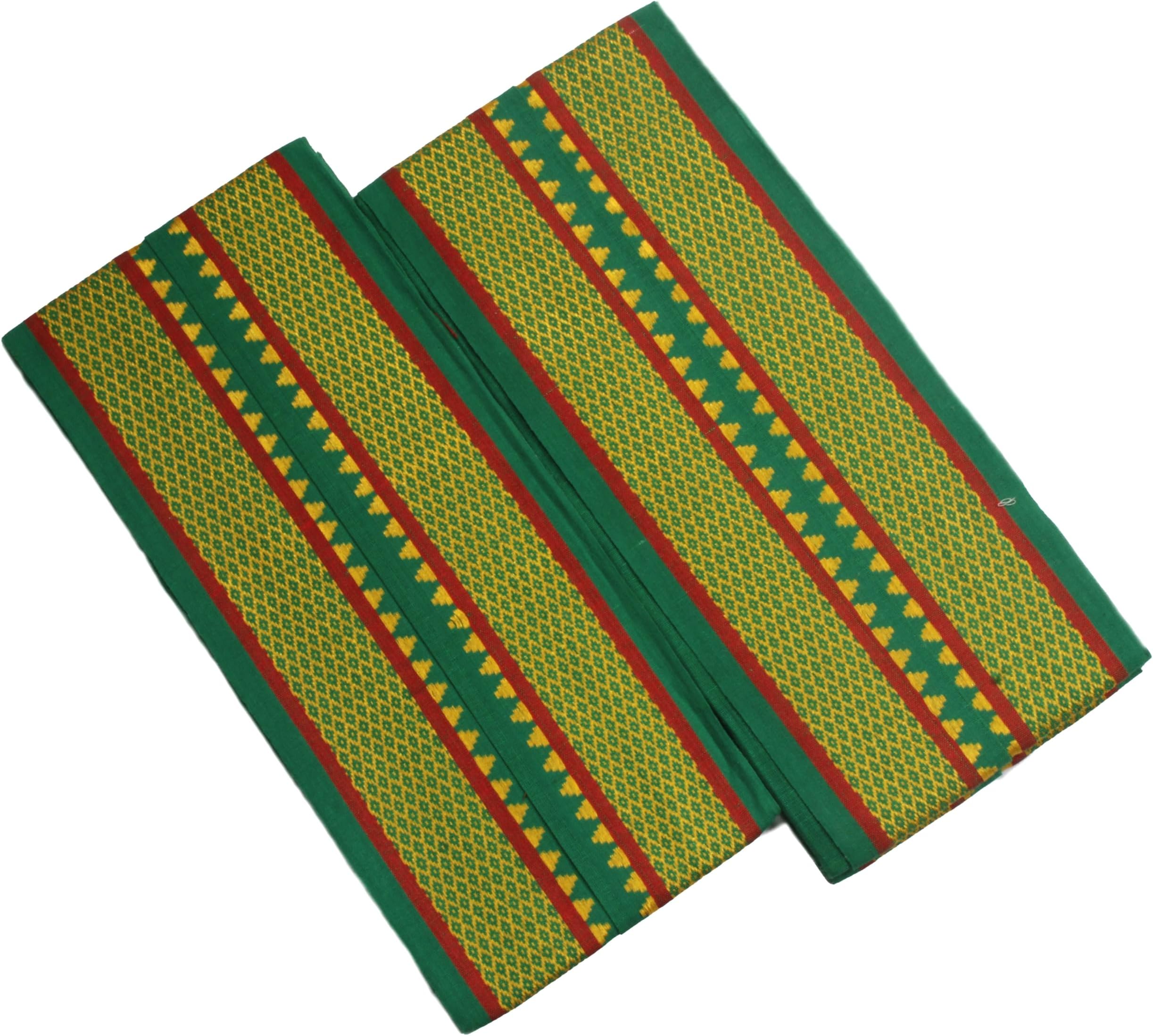 - Sharan Elegance 100% Pure Cotton Handloom Super Soft Gamcha/Angawasthram 2 Mtr Set-2 (Green)