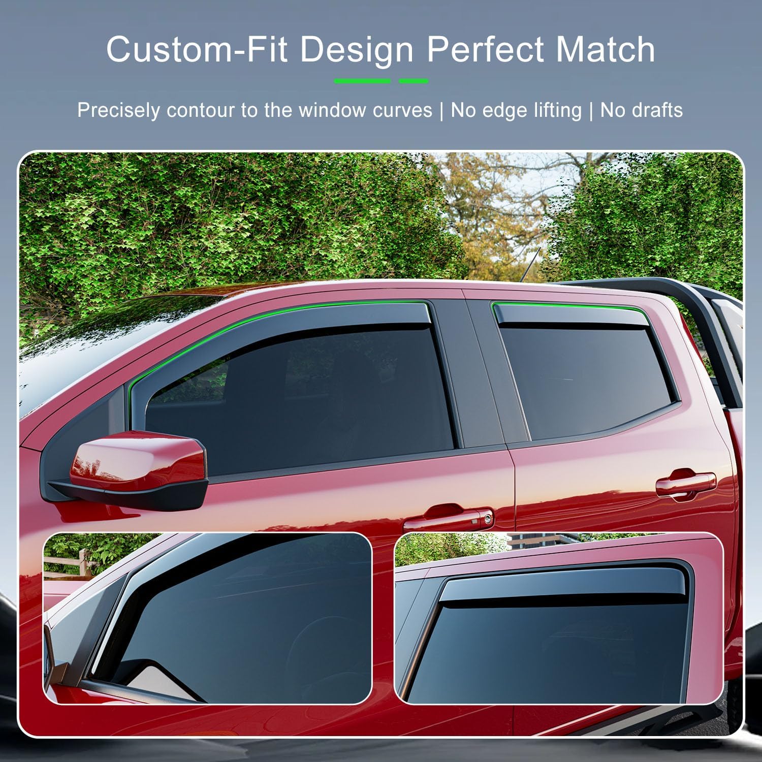 Truck Bed Rail Cap Compatible with 2023-2026 Chevy Colorado GMC Canyon Crew Cab Side Window Visor Deflector Replacement for 2023-2026 Chevy Colorado Accessories