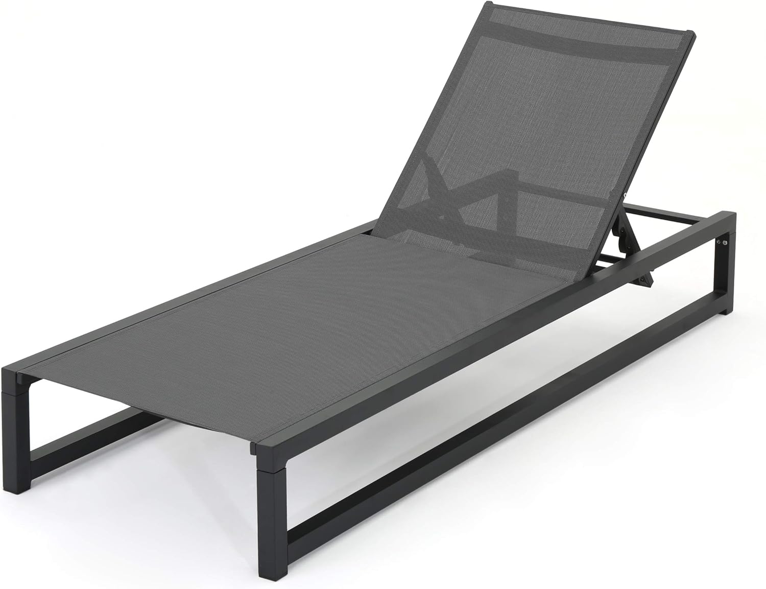 Christopher Knight Home Modesta Outdoor Aluminum Framed Chaise Lounges with Mesh Body, 2-Pcs Set, Black Finish / Grey Mesh