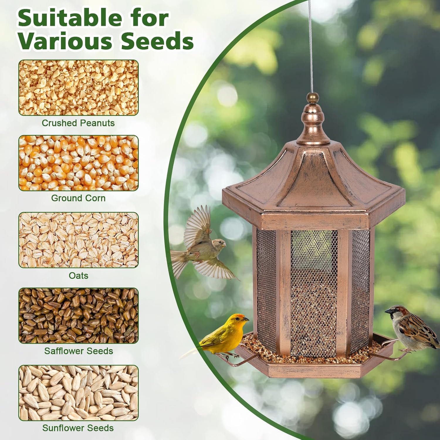 Metal Bird Feeder for Outdoors Hanging, Hexagon Bird Feeders for Garden Yard, 3LB Wild Birdfeeder Squirrel Proof for Outside - Image 7