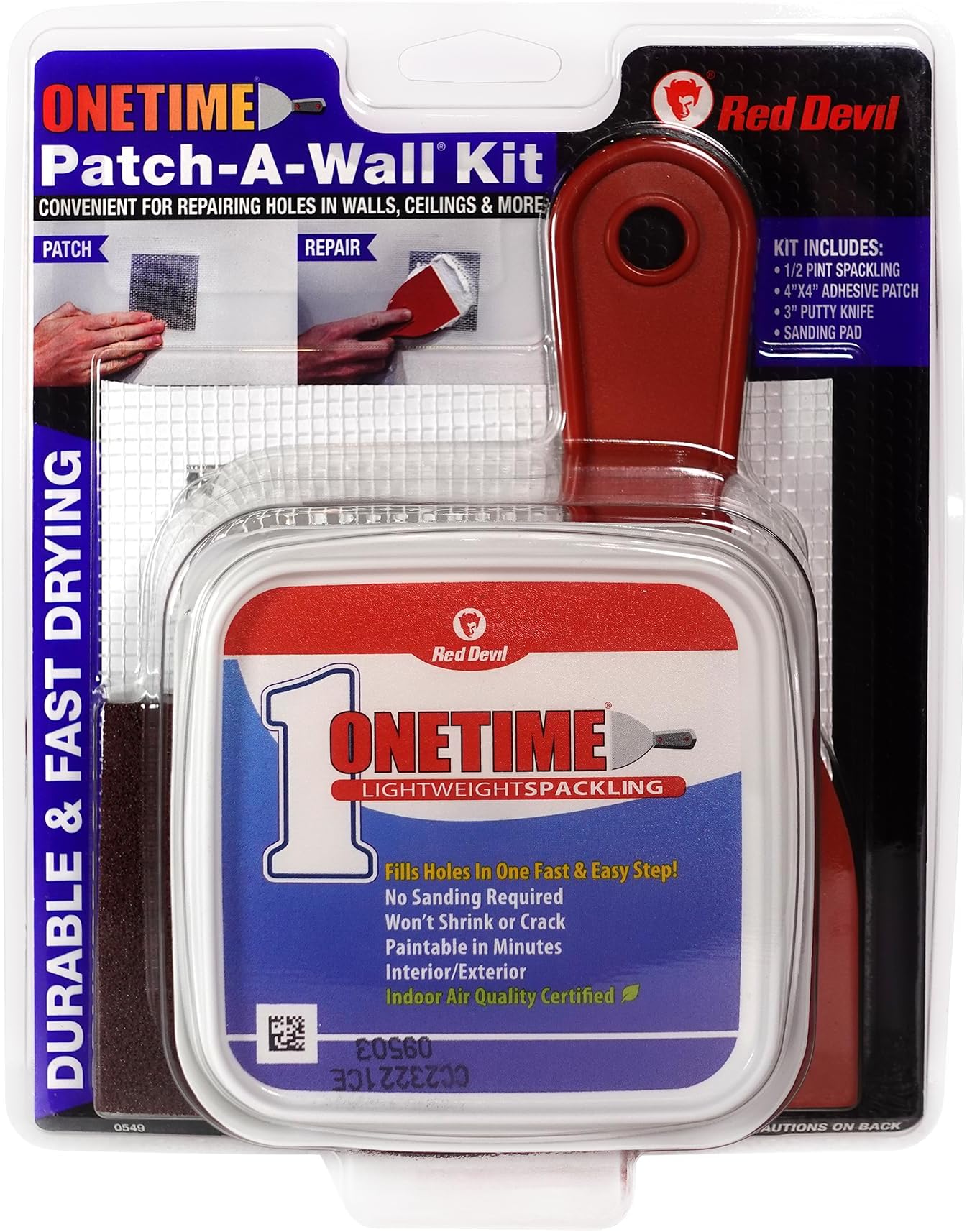 0549 ONETIME Lightweight Spackling Patch-A-Wall Kit, 1/2 Pint, Made in USA