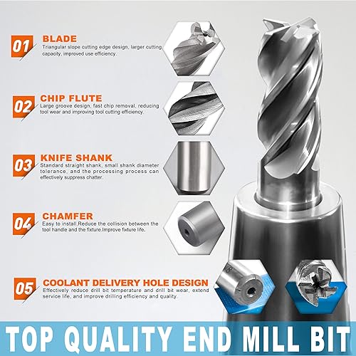 Miniatura 2 de ASNOMY Juego de 8 fresas rectas de 4 flautas de 18 "-12" pulgadas, fresadora CNC, brocas, router, juego de herramientas para madera, aluminio,