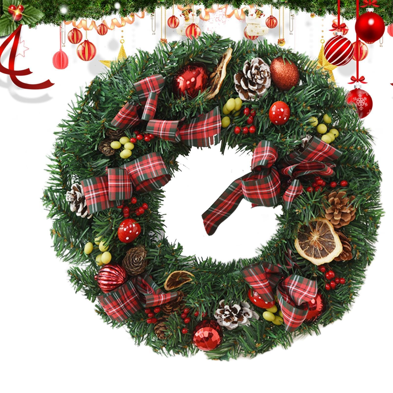 Couronne de porte de Noël de 45 cm de diamètre extérieur pour menuiserie extérieure