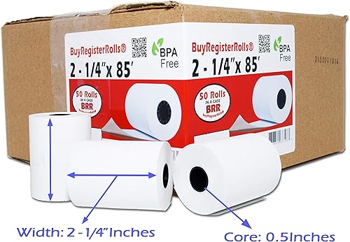 Miniatura 33 de Papel térmico de 1 capa de 2 1/4 pulgadas x 230 pies (1.69 oz/m²) [50 rollos] cinta de caja registradora sin BPA afilada 01PU, 01PU, ER-A520