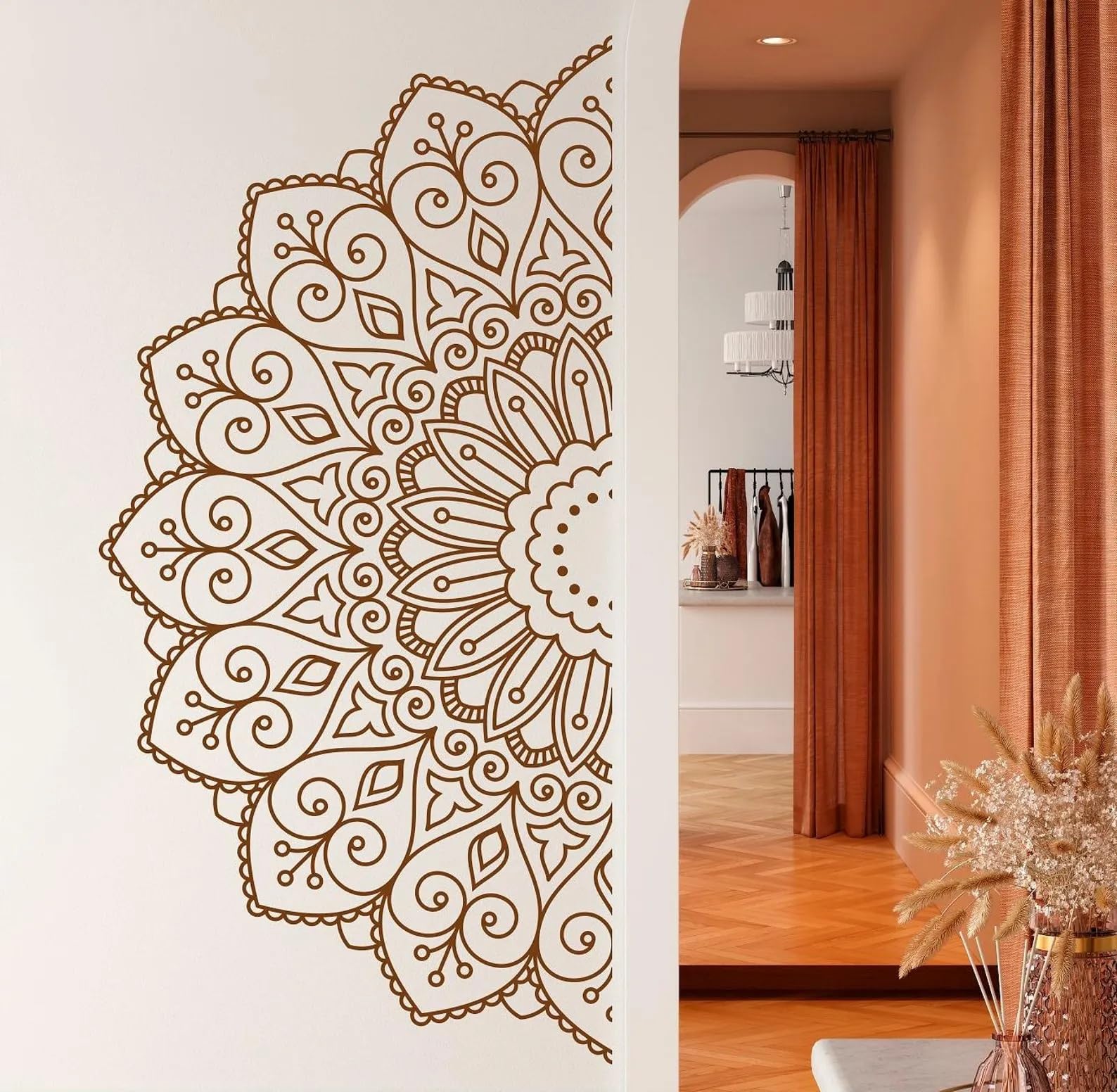 INKFENCE 110 x 55 cm Mandala in Half Design Wall Decor Wall Sticker Self Adhesive Sticker (Pack of 1)-Vinyl