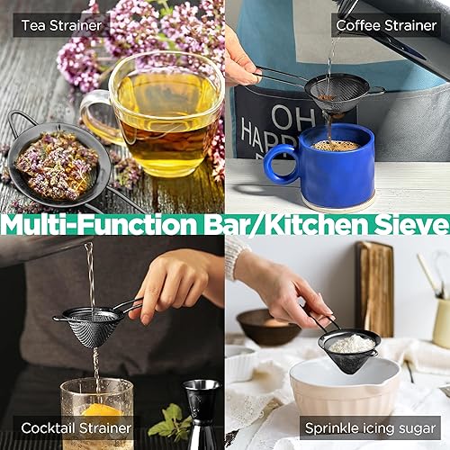 Miniatura 3 de Homestia 2 coladores de malla fina de 3.3 pulgadas para cocina, acero inoxidable 304, tamiz de cóctel, tamices de alimentos, colador líquido para