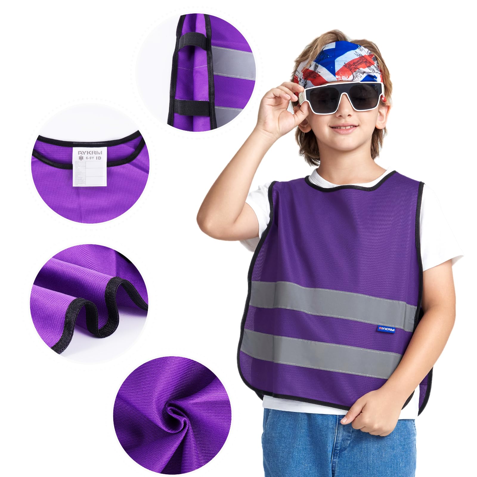 AYKRM 6-9 Year Hi Vis Vests for Kids purple Kids High Visibility Reflective Vest purple High Vis Jacket for Kids - Image 2
