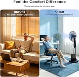 OZAVO Ventilateur sur pied avec brumisateur et télécommande, réservoir d'eau de 2.8 l, oscillation à 90°, minuterie, roulettes, noir - 3