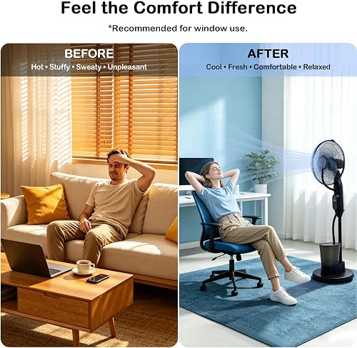 OZAVO Ventilateur sur pied avec brumisateur et télécommande, réservoir d'eau de 2.8 l, oscillation à 90°, minuterie, roulettes, noir - 3