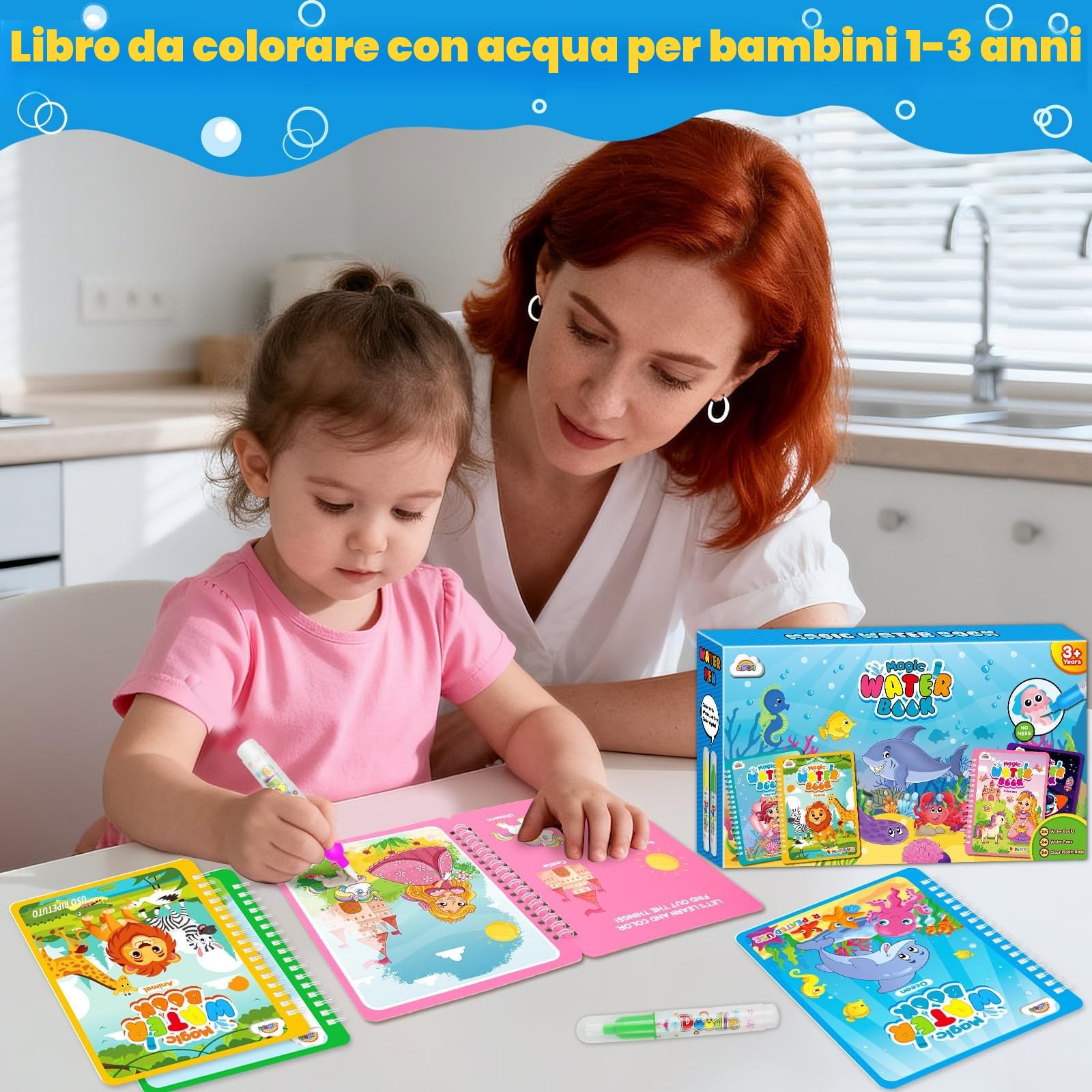 ZMLM 24 Libri da Colorare con acqua gadget compleanno bambina bambino bambini, Riutilizzabili mini libri da colorare Magico Pittura per di 4-8ann regalini fine festa compleanno bambini (24Classica)