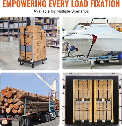 Miniatura 6 de VEVOR Correas de amarre de trinquete (4 paquetes), resistencia a la rotura de 2200 libras, juego de correas de amarre de trinquete resistentes de 1