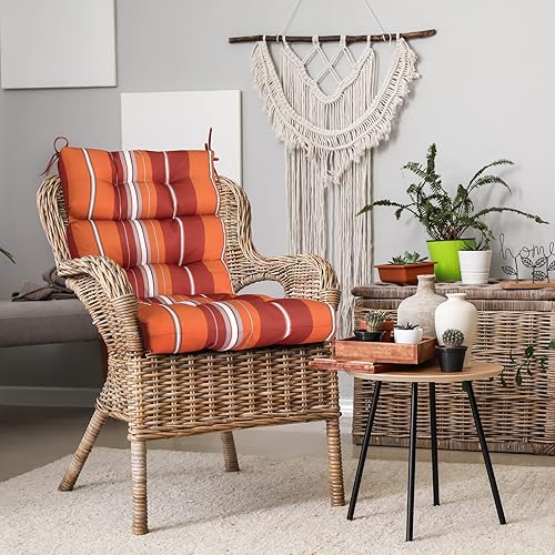 Miniatura 7 de EAGLE PEAK Juego de 2 cojines copetudos para silla de patio con respaldo alto para exteriores e interiores, 44 x 22 pulgadas, rayas rojas