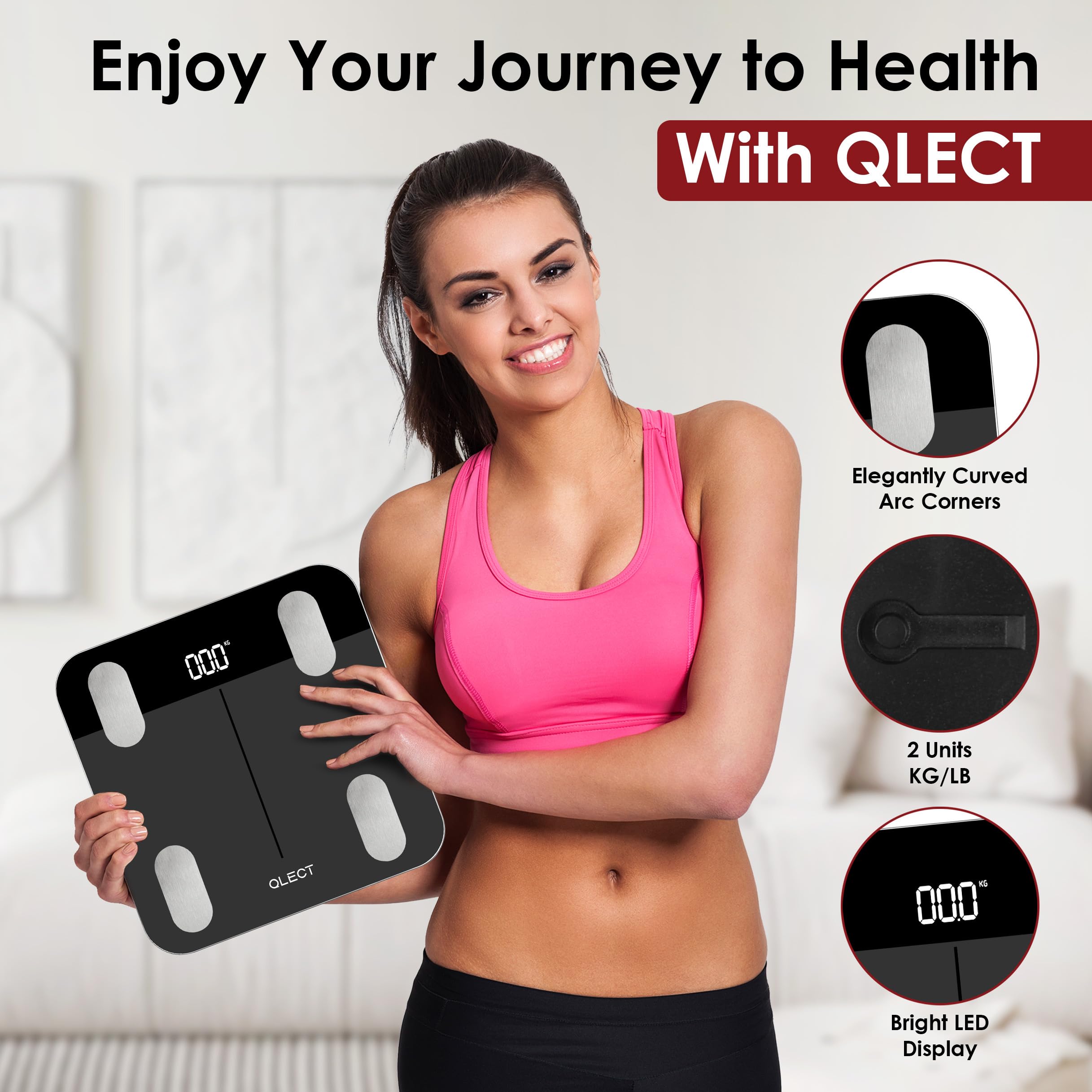 Qlect Smart BMI Weight Machine for Body Weight with 18 Body Parameters Sync with Mobile App, Body fat Analyzer Machine with 2 Yrs Warranty Bluetooth Weighing Machine - Image 2 thumbnail