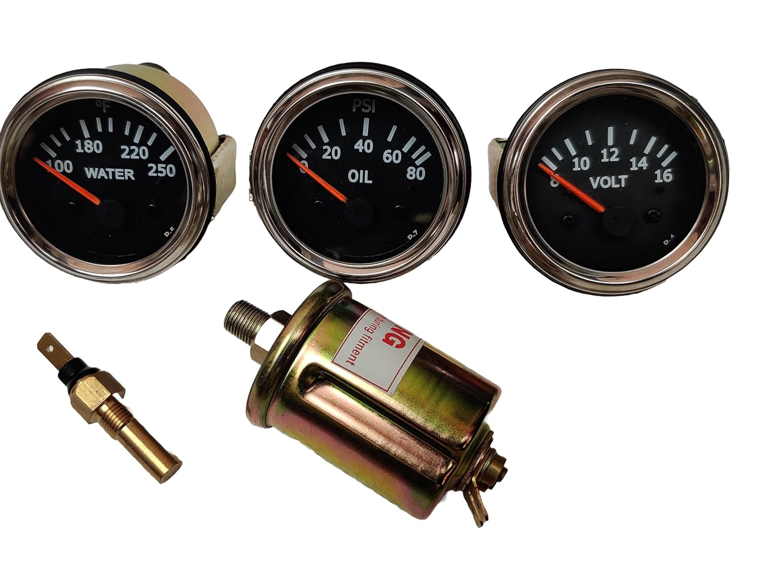 Compatable Volt Gauge Temp Gauge Oil Pressure Gauge with Temp and Oil Senders