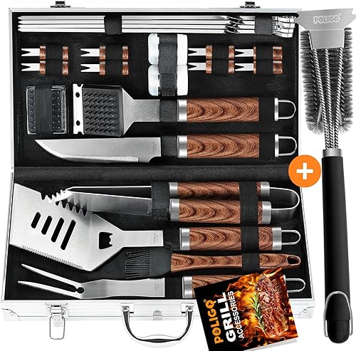 POLIGO Cepillo de alambre seguro y raspador para todas las parrillas de barbacoa, paquete con 22 accesorios para parrilla de barbacoa en caja de