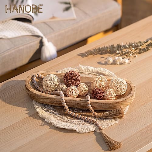 Miniatura 2 de Hanobe Cuenco decorativo de madera para masa cuencos grandes de madera quemada rústica, bandeja de centro de mesa larga para cocina, sala de estar,