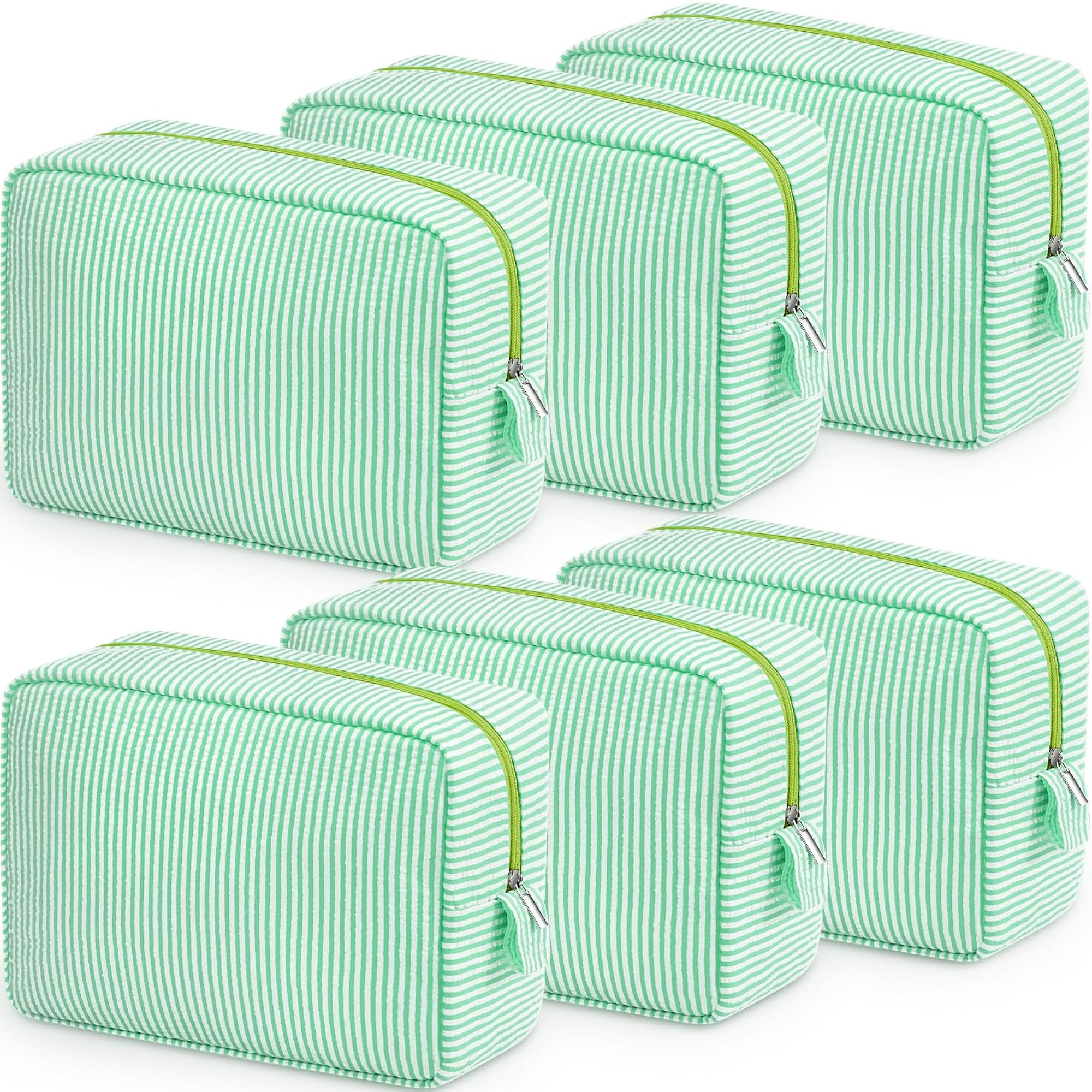 Pack Seersucker Makeup Bags for Women, Striped Pink