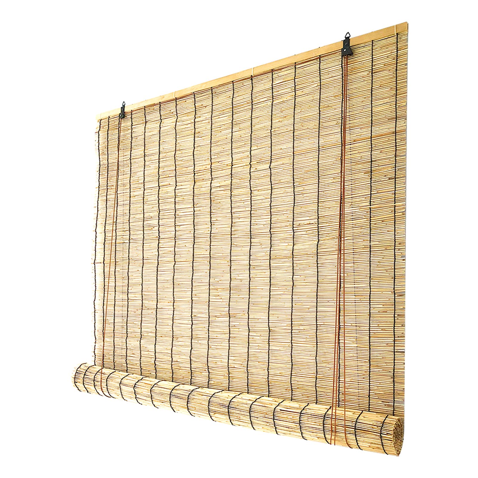 Geovne Black Natural Bamboo Roll Up Window Blind,Light Filtering Bamboo Window Blinds,Indoor Outdoor Reed Roller Blinds,Eco Bamboo Roller Blinds,Sunshade For Balcony/Pavilion/Tea Room (160X220cm/63X87in)