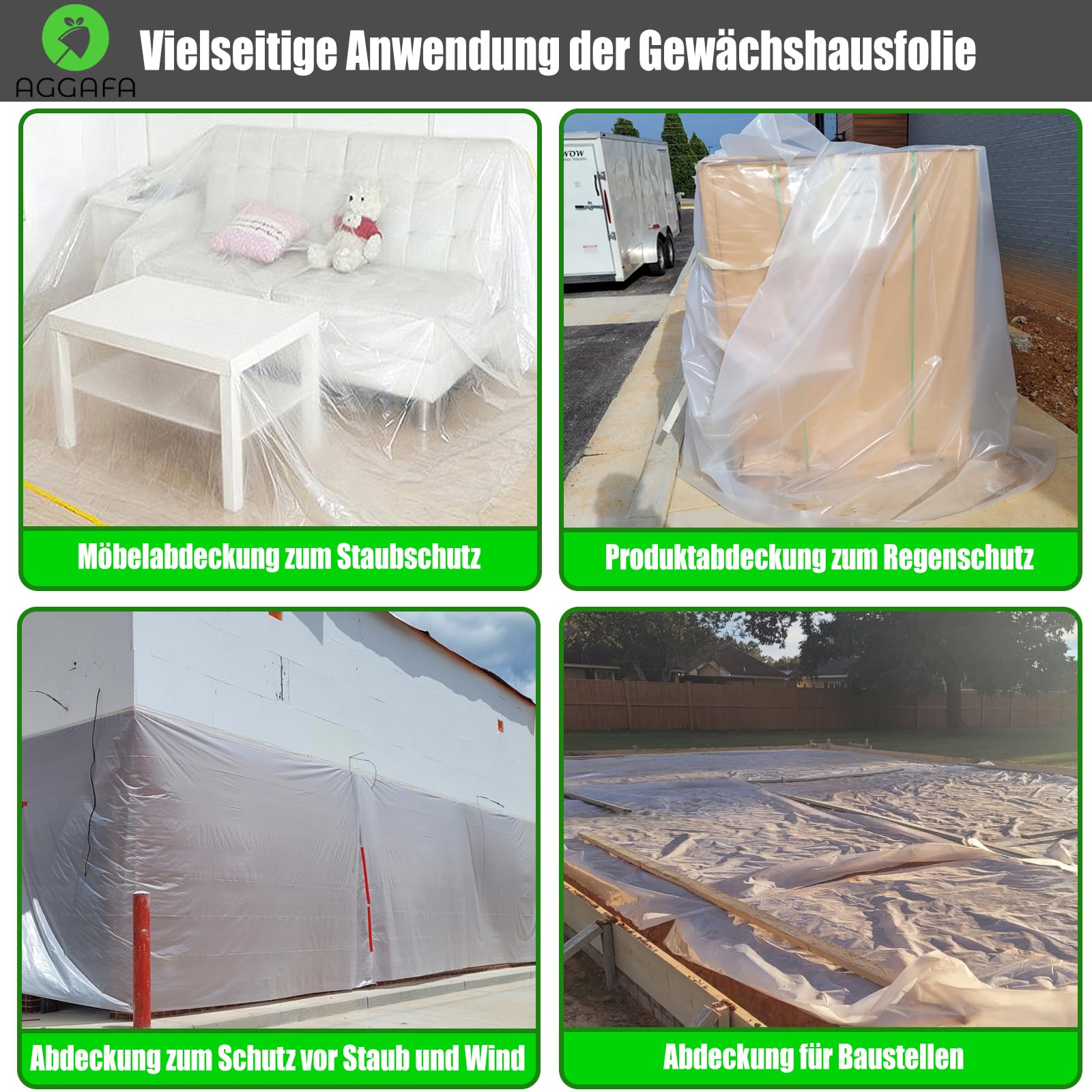 Hochbelastbare Gewächshausfolie – 150 µm (6 mil) Klare Polyethylen-Folie, 4 Jahre UV-Beständigkeit, 90 % hohe Lichtdurchlässigkeit, hergestellt aus 100 % jungfräulichem Rohmaterial (4 m x 5 m)
