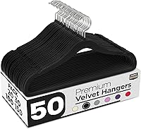 UTOPIAHOME Velvet Hangers 50 Pack - Non-Slip Slim Space-Saving Suit & Coat Hangers with Pants Bar, 360° Swivel Hook - Black