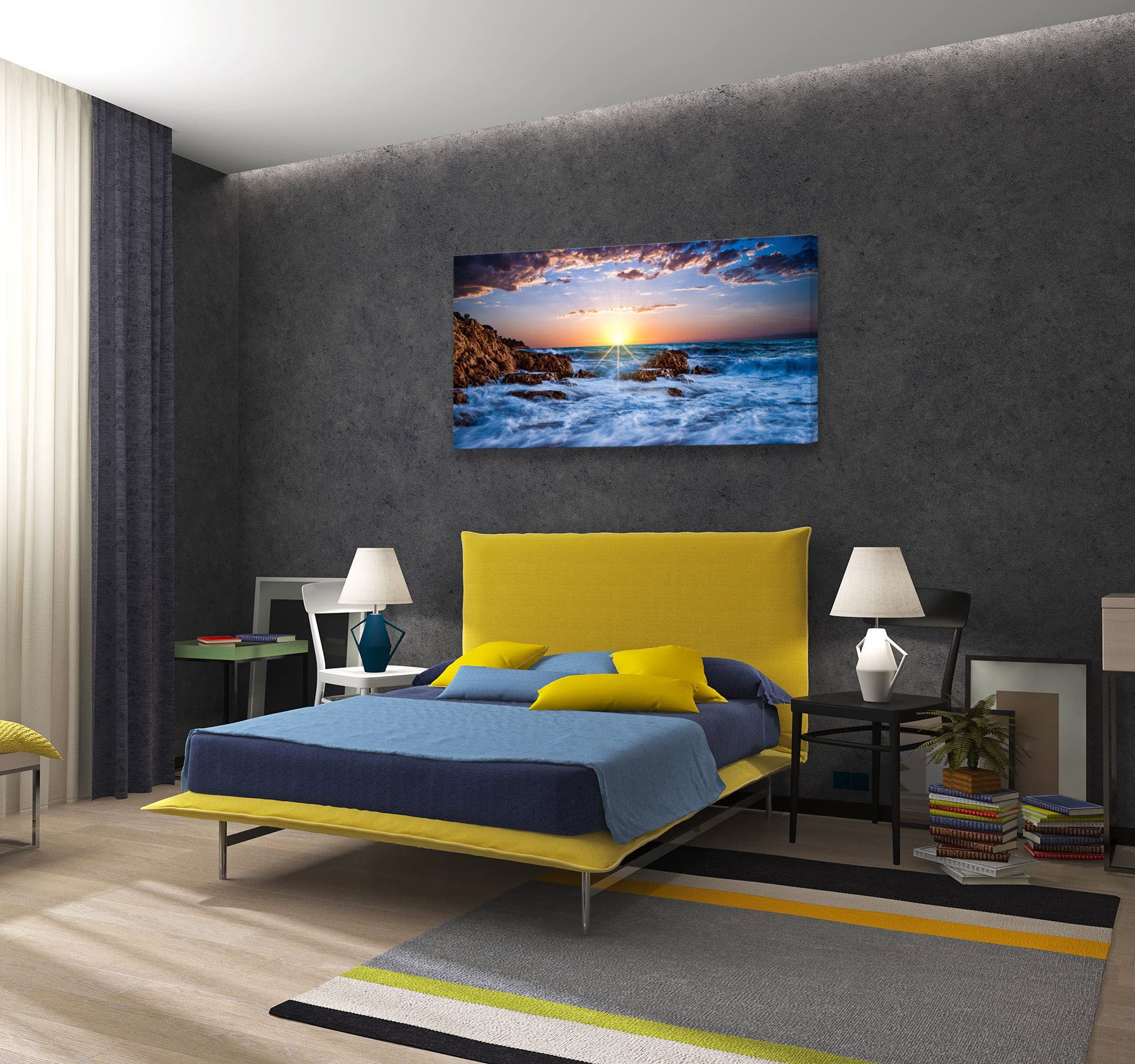 Muolunna BK05862 Wall Art Decor Canvas Print Picture Sunset Blue Ocean ...