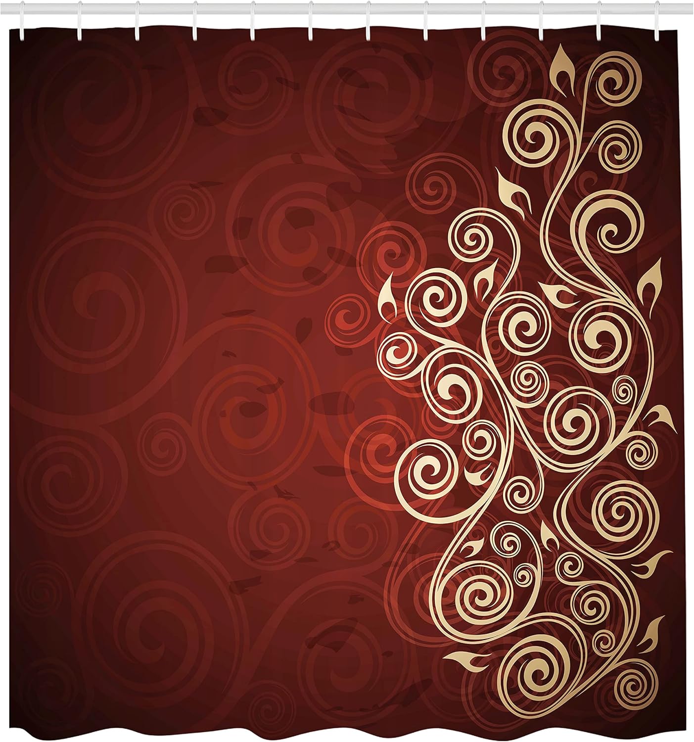 Ambesonne Burgundy Shower Curtain, Floral Swirls Ivy Image with Ombre Details Grunge Backdrop Flower Artwork, Cloth Fabric Bathroom Decor Set with Hooks, 69" W x 84" L, Cream Ruby
