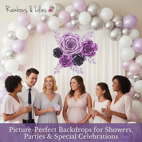 Miniatura 7 de Rainbows & Lilies 10 flores de papel grandes para decoración de pared, rosas artificiales 3D para bodas, fiestas de novia, baby shower, decoración