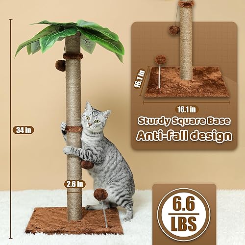 Miniatura 10 de Poste rascador para gatos, de 34 pulgadas de alto, para gatos de interior con múltiples bolas colgantes, cuerda de sisal para gatos grandes y