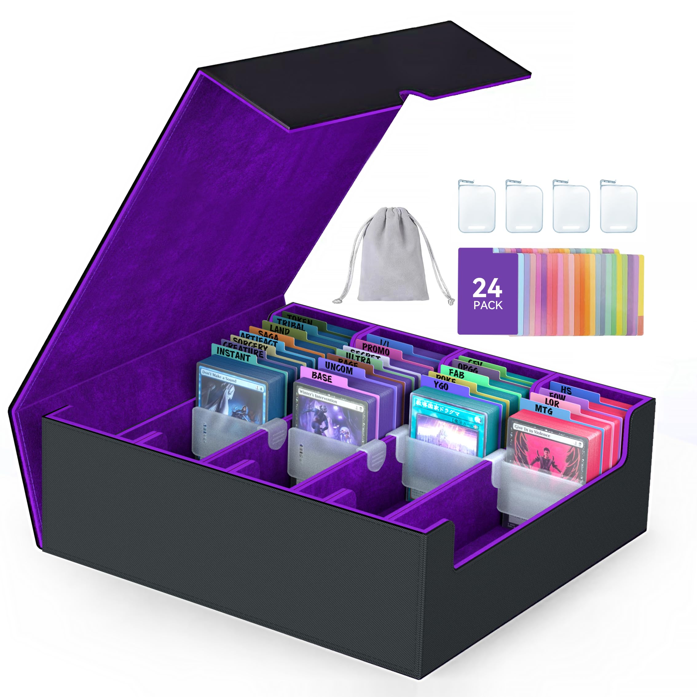 ENTUMO 4-Row【3200+】 Trading Card Storage Box, Card Organizer Holder with 24 Dividers, Case Fit for MTG TCG Magic Commander Deck Playing Cards, Deck