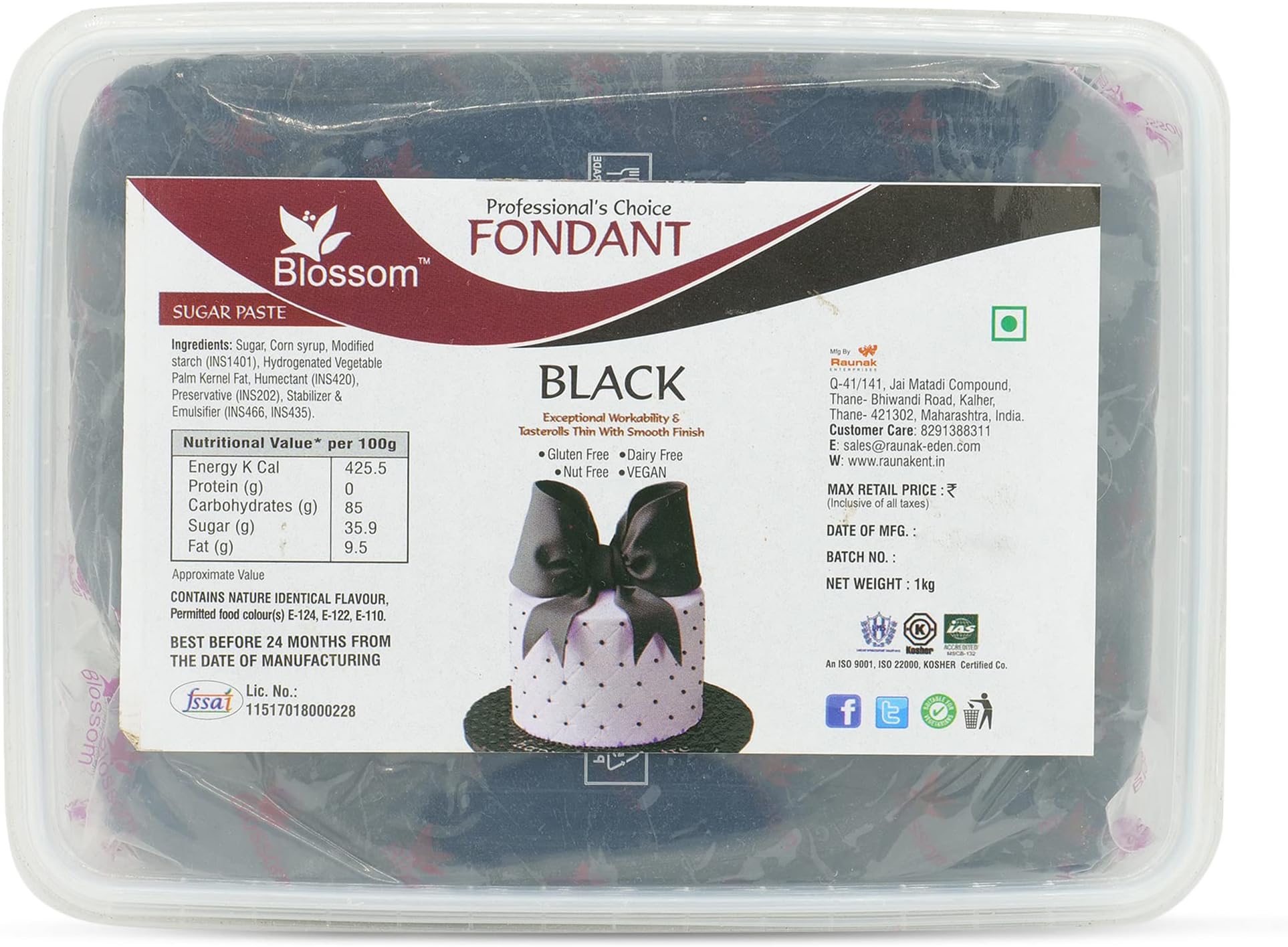 BLOSSOM Black Sugar Paste/Fondant for Cake Decorating, 1Kg