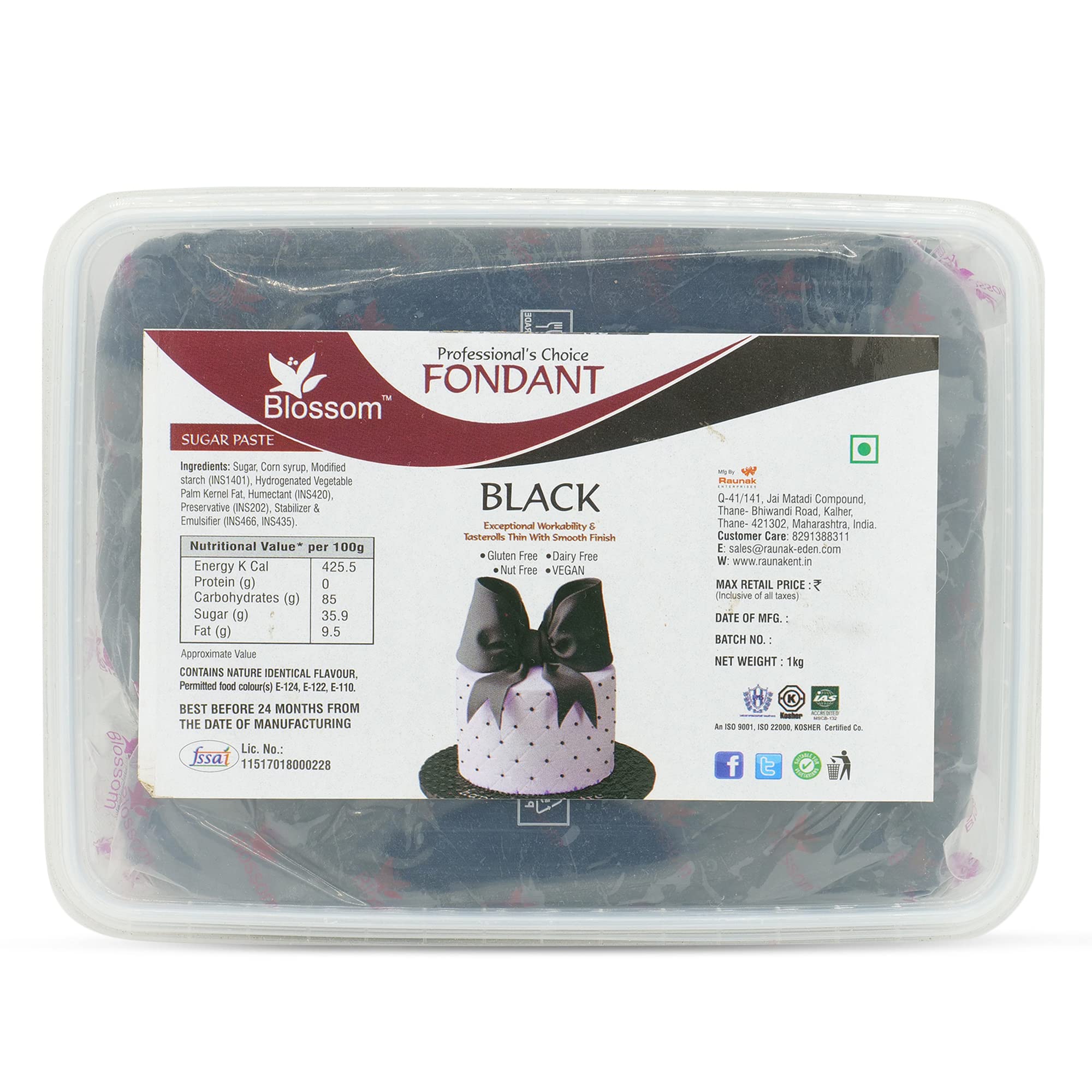 BLOSSOM Black Sugar Paste/Fondant for Cake Decorating, 1Kg