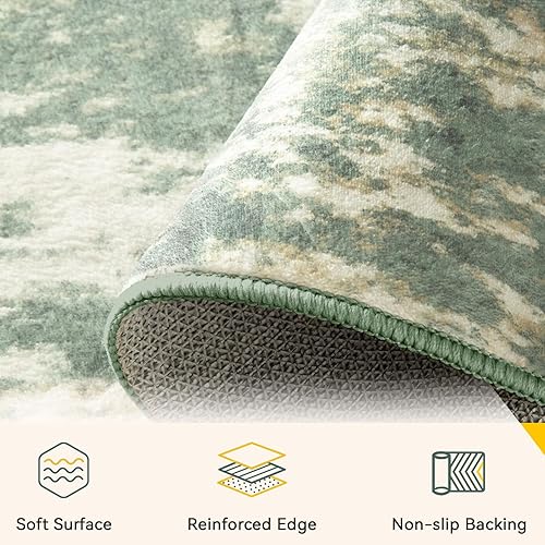 Miniatura 4 de Tapetes lavables de 5 x 7 pies, antideslizantes, modernos, abstractos, suaves, para sala de estar, entrada, dormitorio, diseño estampado, verde