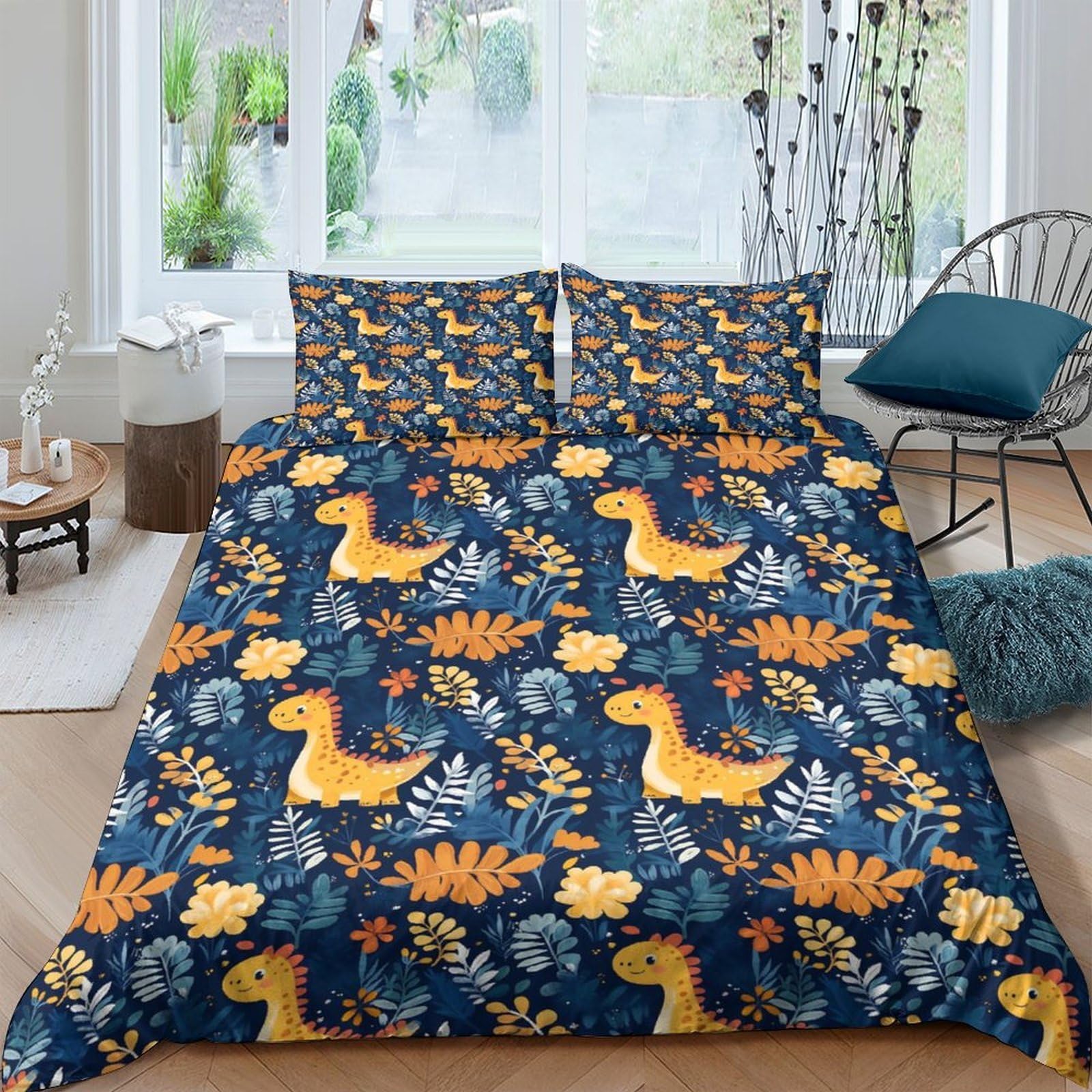 Ctjqhvkz Style-3 3D Printed Dinosaur Forest Fitted Sheet Microfiber Soft Breathable Leaf Bed Cover For Bedroom Dorm Decor Single（135X200cm）