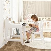 Vista 4 de UTEX Juego de escritorio y silla para niños, escritorio de estudio para niños con cubos de almacenamiento, mesa de estudio para niños de madera