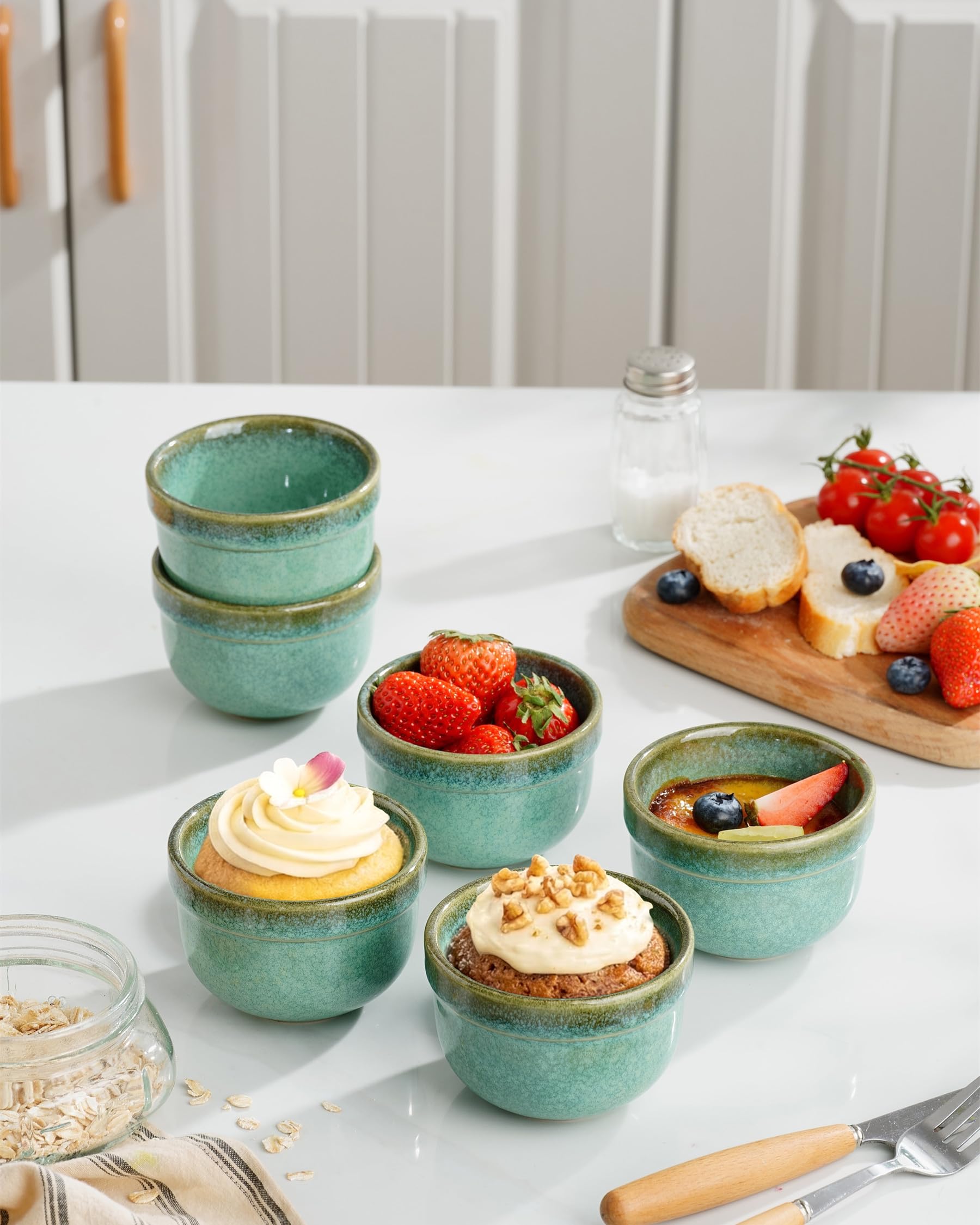 Lot de 6 Moules à Soufflé, 180 mL Ramequins Rond, Bol à Sauce Tapas, Moules pour Pudding, Creme Brulee, Bol à Dessert, Four et Micro-onde Convient