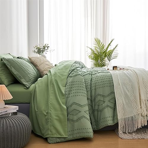 Miniatura 5 de sponwilar Juego de edredón tamaño King de 7 piezas de ropa de cama bohemia en una bolsa, juego de ropa de cama con textura geométrica, juego de ropa