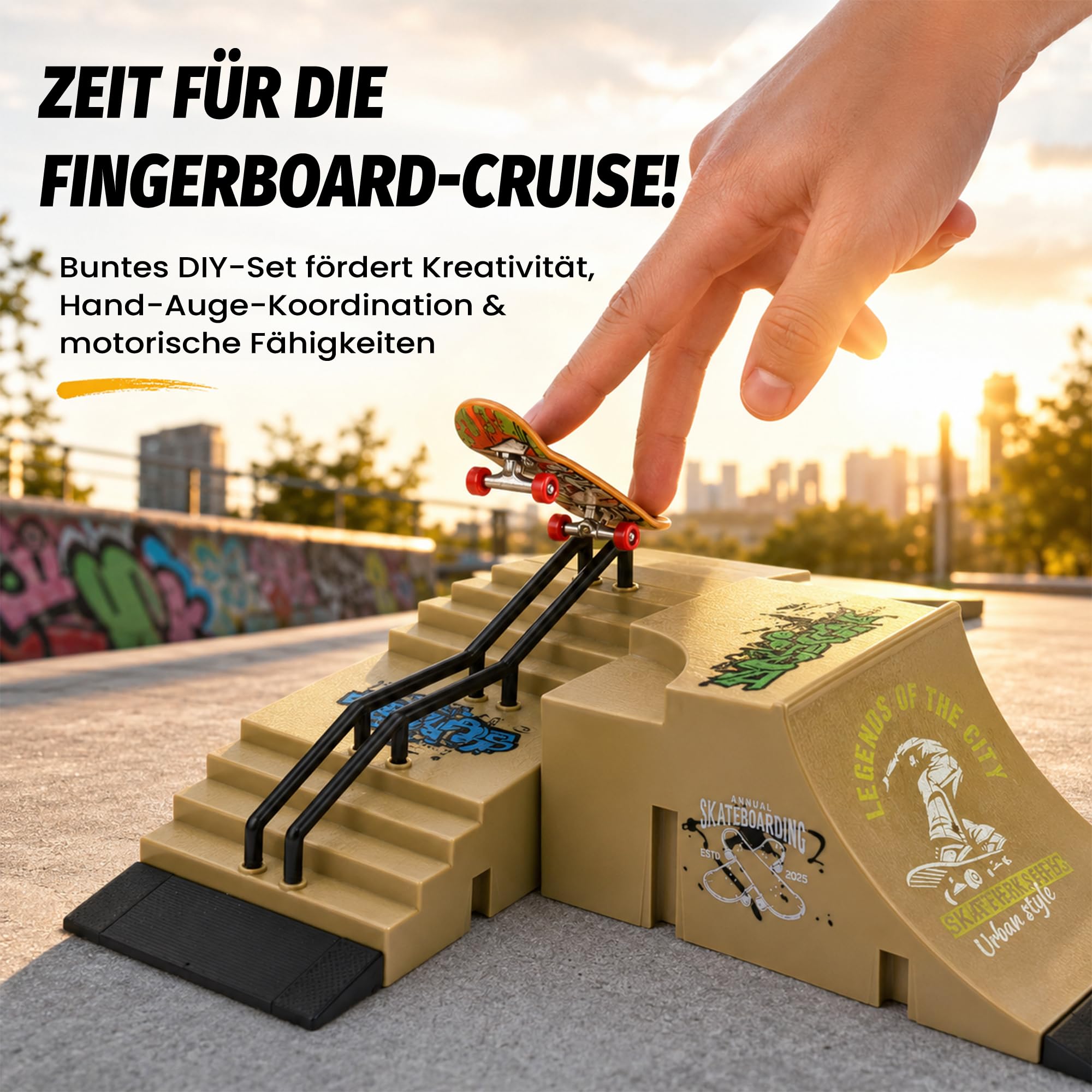 iPalamila Zestaw 6 w 1 deskorolka parkowa – z 6 rampami i 6 mini fingerboardami – idealna dla fanów fingerboardów, dzieci i początkujących, do ćwiczenia sztuczek i zabawy.