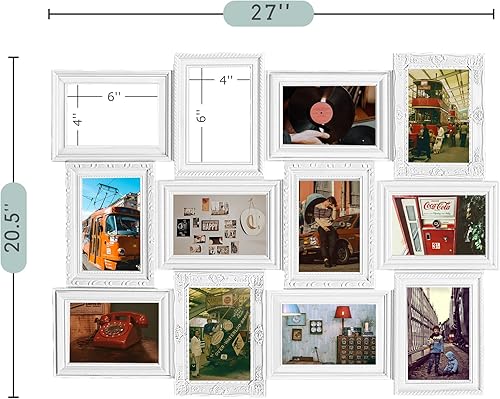 Miniatura 6 de Jerry & Maggie Marco de fotos de collage de 12 aperturas rústico de 23 × 18 pulgadas, acabado vintage en relieve, marcos de fotos de PVC, para
