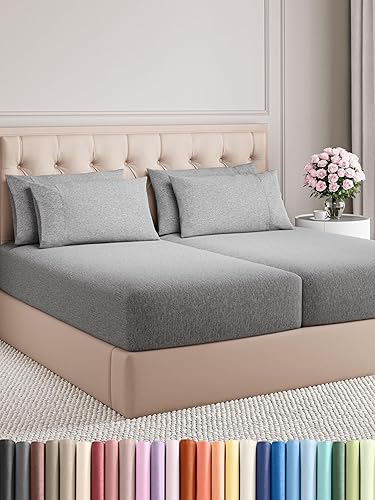 Miniatura 1 de Juego de sábanas de tamaño King dividido, juego de 7 piezas, sábanas de lujo para hotel, extrasuaves, con bolsillos profundos, fácil ajuste, sábanas