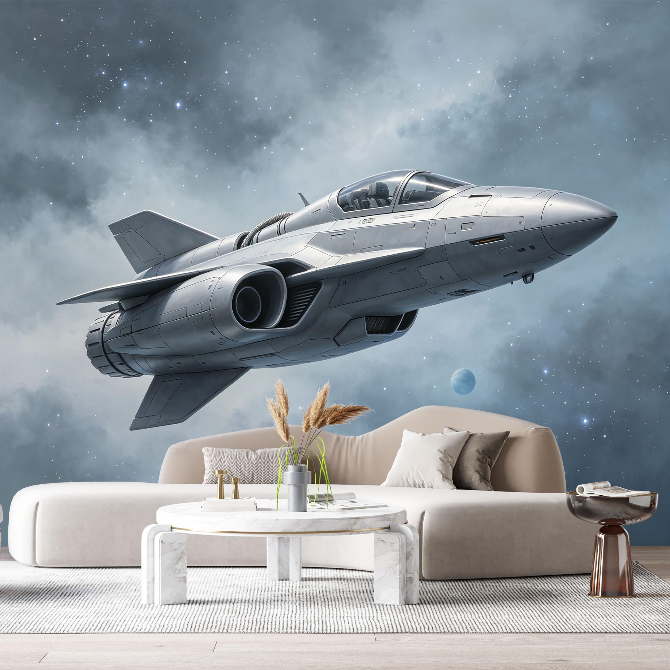 Custom Size Wall Mural Futuristic Spaceship SciFi Jet Spaceflight 3D Cloud Sky Art SelfAdhesive Art Prints Removable Large Wallpaper Boy Bedroom Esports Room Game Room Tenant Room Studio