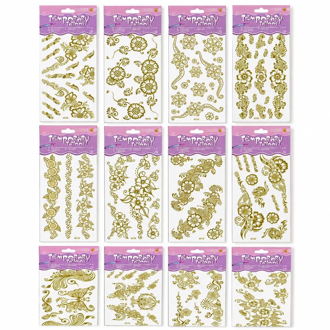 Birthday Popper Henna-Style Temporary Golden Glitter Tattoos as Birthday Return Gifts for Girls – Set of 12 - Realistic Assorted Floral Designs – Shiny Body Art for Parties, Beauty and Bridal Use-image-8