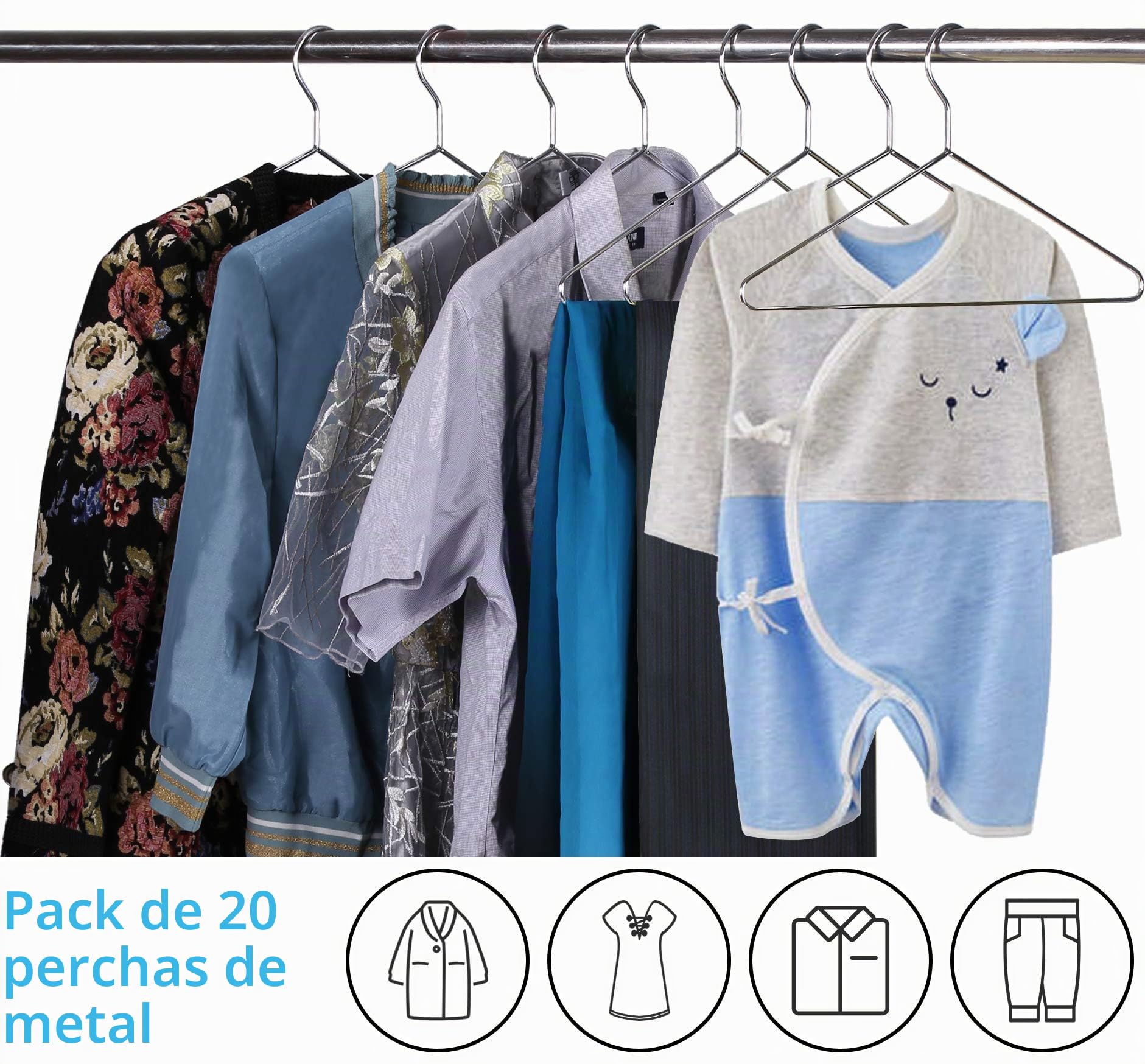 MISSLO Paquete de 20 perchas de metal resistentes de acero inoxidable para ropa, armario, abrigo, traje, camisa, 16.4 pulgadas