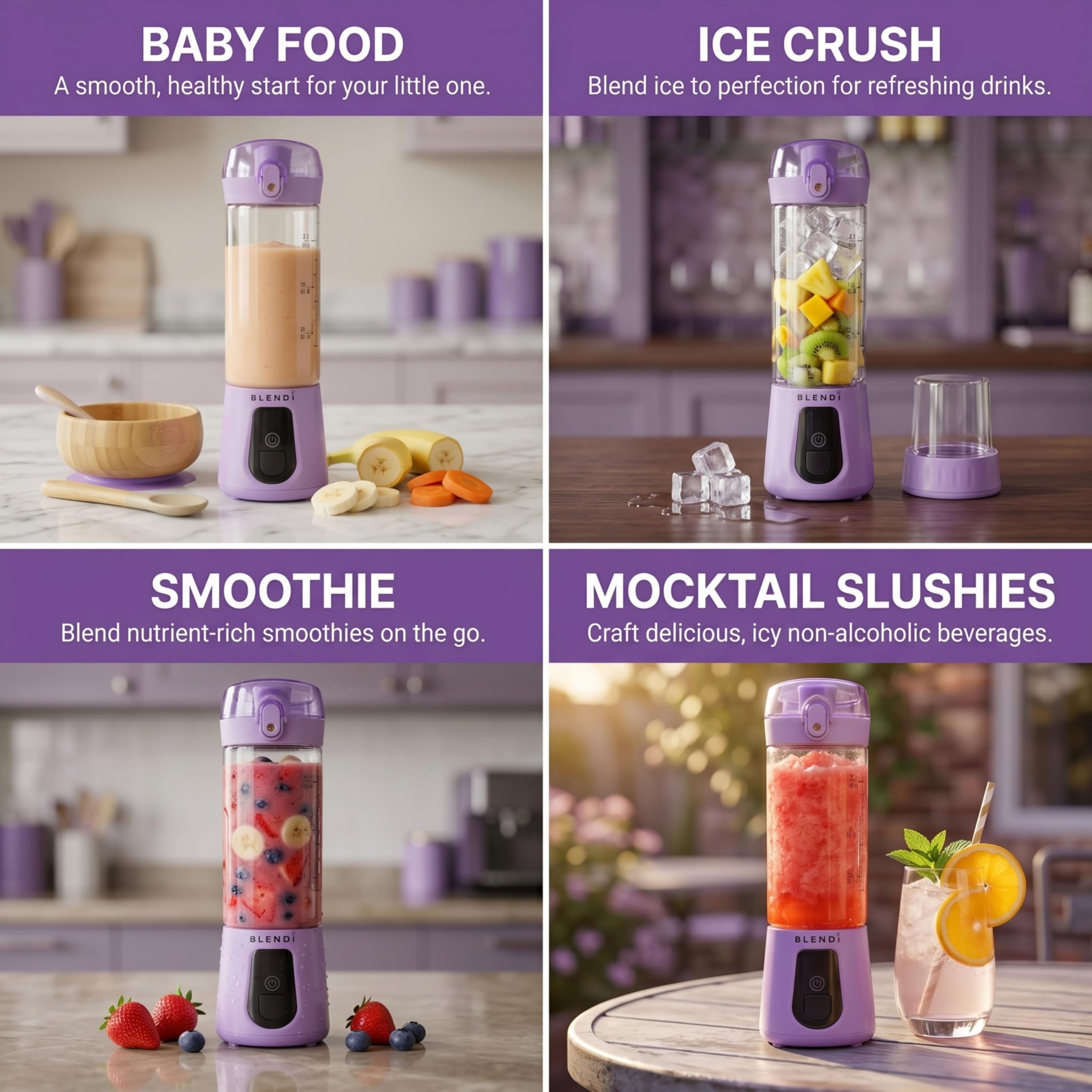 BLENDi Pro+ Mélangeur portable (500 ml, violet) – Puissant moteur de 120 W, rechargeable par USB-C, mélangeur personnel sans fil pour smoothies, milkshakes et plus encore – Sans BPA, autonettoyant