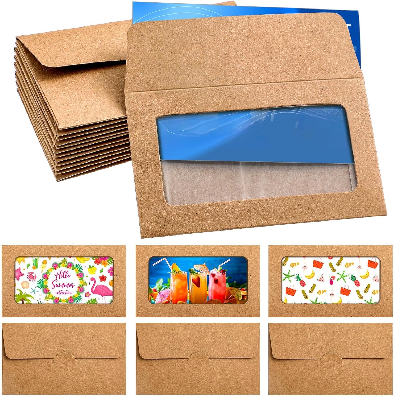 120 Packs Window Gift Card Envelopes Gift Sleeves Credit Size Business Invitation Card Envelopes for Christmas Thanksgiving Gifts, 3.9 x 2.4 Inch(Classic,Kraft Color)