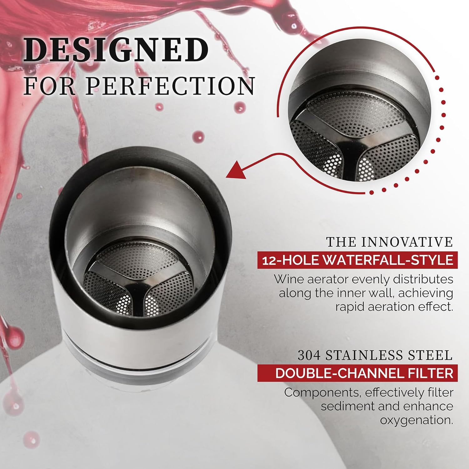 Levare Wine Decanter with Aerator - Lead-Free Crystal Wine Decanter with Built-in Aerator and Sediment Filter - Drip-Proof Stainless Steel Pourer Lid - Ideal Gifts for Enthusiasts and Connoisseurs