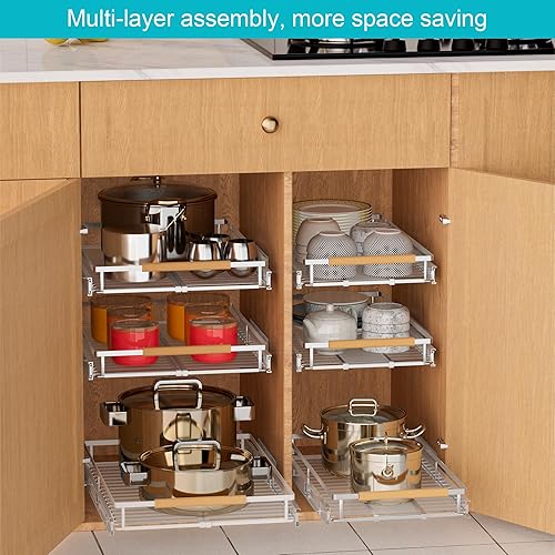 Miniatura 5 de iPEGTOP Organizador de estantes extraíbles para cajones y gabinetes, estantes de despensa deslizables extensibles, resistentes, para armarios de
