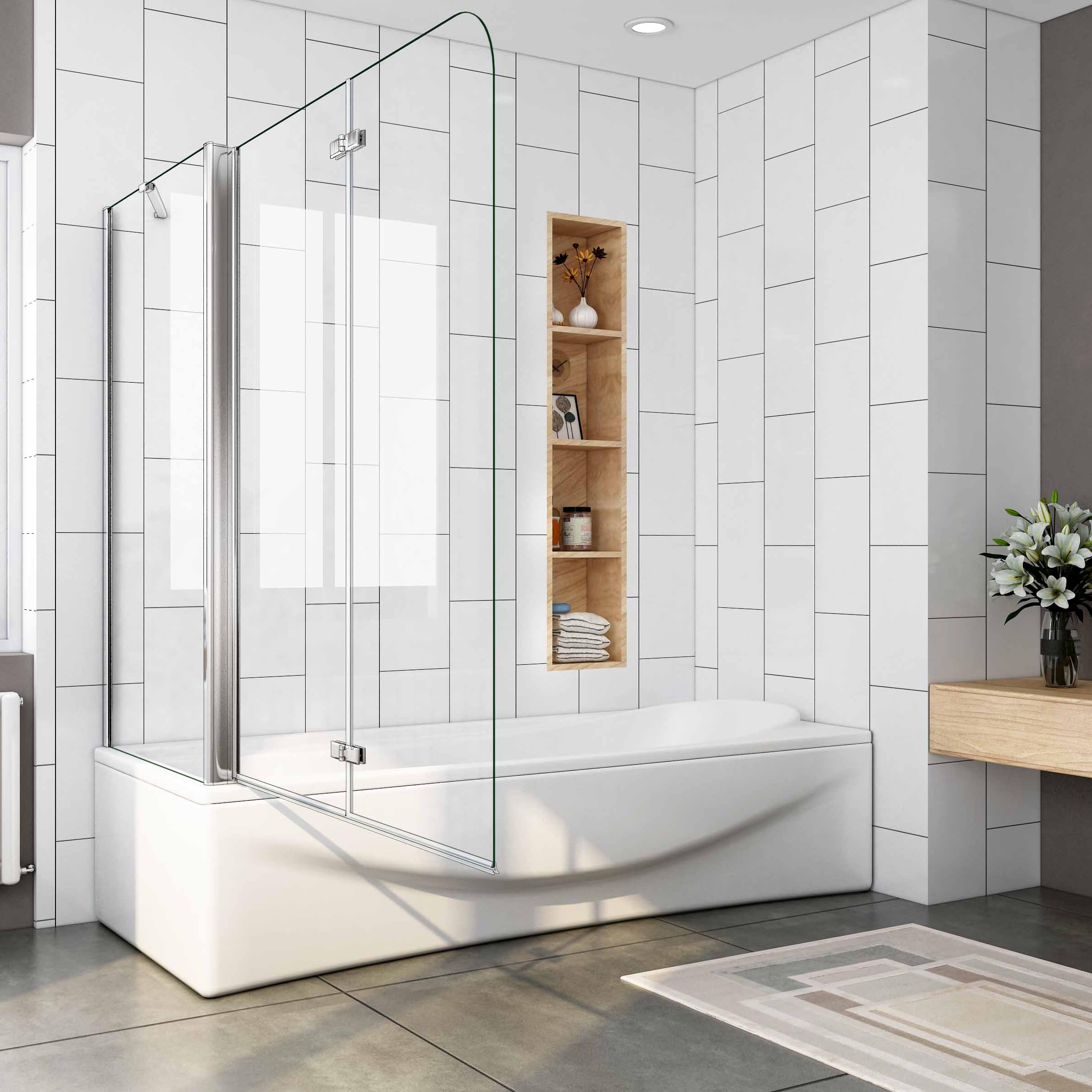 AICA Mampara de Bañera Abatible 2 Hojas con un Panel Fijo Cristal Antical 6mm Plegable Tamaño:(893-913) x(678-698) x1400mm