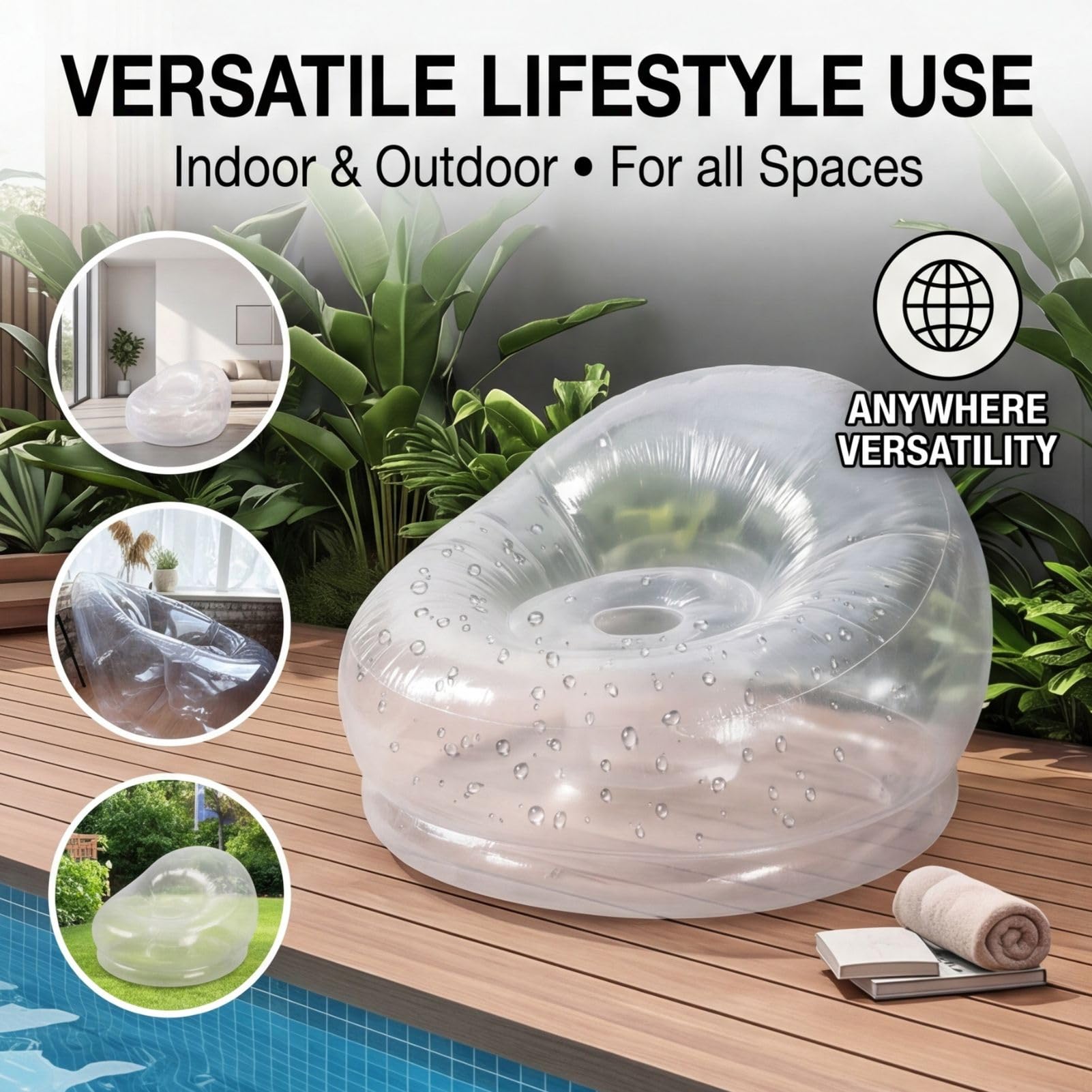 Sxhlseller Transparenter Aufblasbarer Sessel, Klarer Luftsofa Sitzsack für Innen & Außen, Ergonomisch, Leicht Tragbar, für Garten, Party, Strand, Pool, Camping, Schlafzimmer